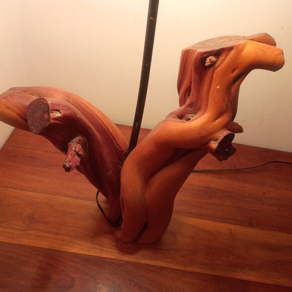 MID CENTURY Handmade Cypress Knee Table Lamp w Drum Lampshade 1950s *WORKS* - Picture 7 of 15